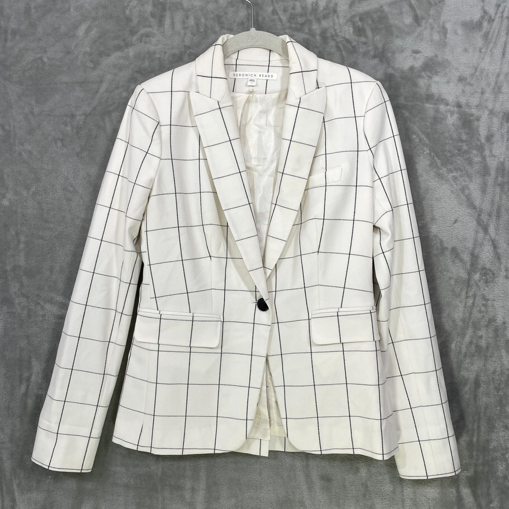 Veronica Beard  Women's Size 2 Cutaway Clubhouse Blazer Checkered Ivory Preppy